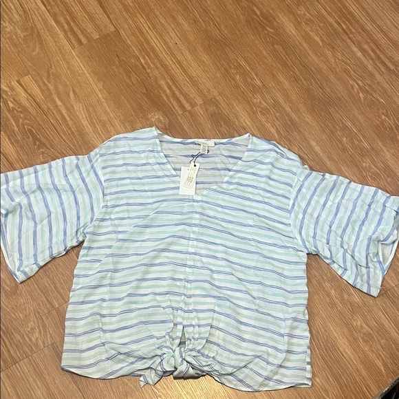 Cupio Blue and Green Striped Blouse medium new super soft - Picture 1 of 3